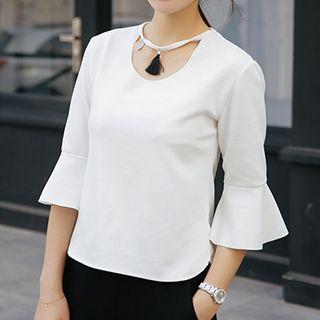 3/4-sleeve Frilled Chiffon Top