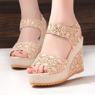 Mesh Platform Wedge Sandals