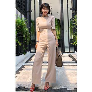 Cuff-sleeve Wide-leg Jumpsuit