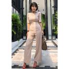 Cuff-sleeve Wide-leg Jumpsuit