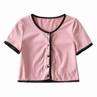 Button-up Short-sleeve Cropped T-shirt