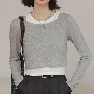 Set: Long-sleeve Henley T-shirt + Plain Tank Top