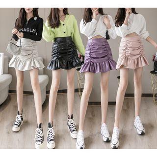 Faux Leather Crinkled Mini Mermaid Skirt