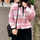 Plaid Loose-fit Coat Pink - One Size