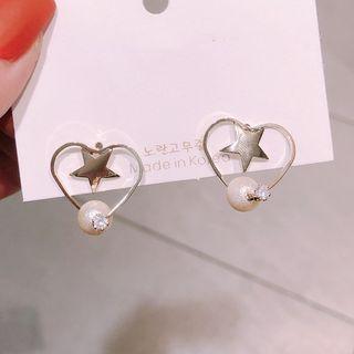 Star Heart Alloy Rhinestone Faux Pearl Earring 1 Pair - Faux Pearl & Heart - Silver - One Size