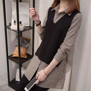 Mock Two-piece Button Detail Shirt