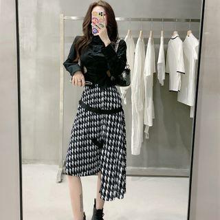 Cutout Shirt / Houndstooth Midi Skirt