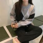 Argyle Knit Sweater Gray - One Size