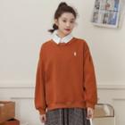 Mock Two-piece Cartoon Embroidered Pullover