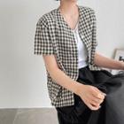 V-neck Pocket-detail Gingham Jacket