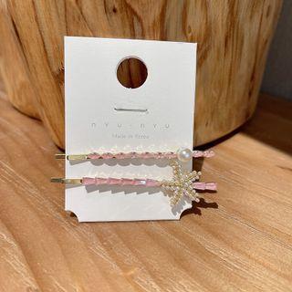 Starfish / Faux Pearl Hair Pin Silver & Pink - One Size
