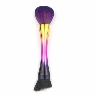 Dual Head Metallic Handle Makeup Brush Yellow & Pink & Black - One Size