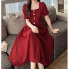 Short-sleeve Ruffled Square-neck Midi Dress