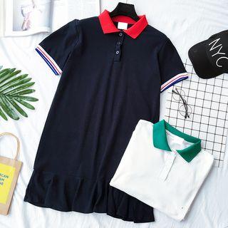 Short-sleeve Color-block Collared Dress