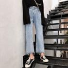 Mid Rise Washed Distressed Straight Leg Jeans / Belt / Set