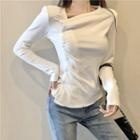 V-neck Long-sleeve T-shirt White - One Size