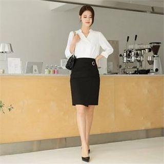 Drape-front Buckled-trim Skirt