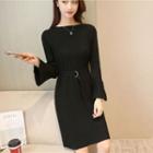 Long-sleeve Tie-waist Mini Dress