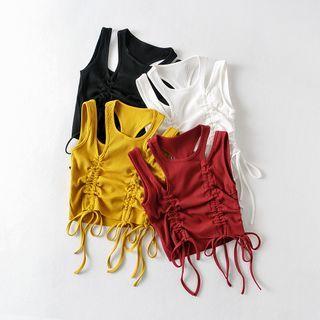 Cutout Drawstring Ribbed Tank Top