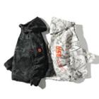Lettering Camouflage Hooded Jacket