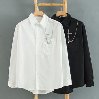 Long-sleeve Lettering Embroidered Chain Shirt