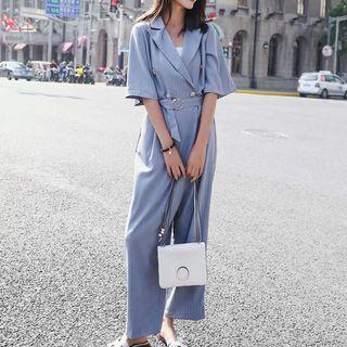 Elbow-sleeve Double Breasted Jumpsuit