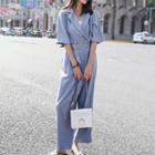 Elbow-sleeve Double Breasted Jumpsuit