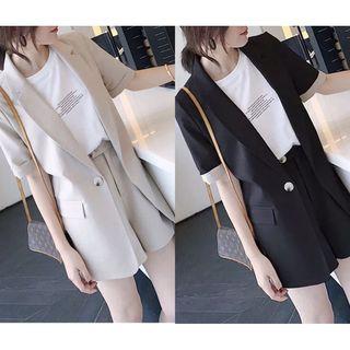 Set: Short-sleeve Blazer + Wide Leg Shorts