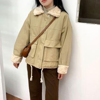 Fluffy Trim Zip Cargo Jacket