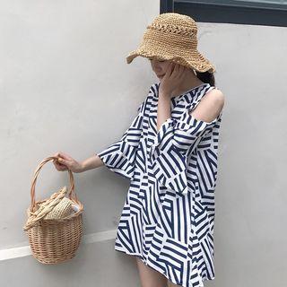 Printed Cut Out Shoulder 3/4 Sleeve Dress