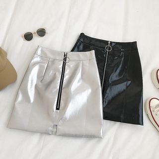 Faux-leather Patent Zip Mini Skirt