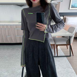Long-sleeve Contrast Stitched Elbow-cutout T-shirt