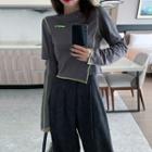Long-sleeve Contrast Stitched Elbow-cutout T-shirt