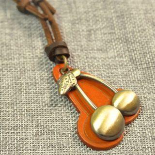 Genuine Leather Cherry Necklace Brown & Gold - One Size