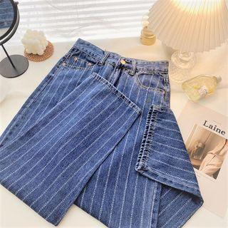 Lettering Striped Jeans