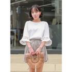 3/4-sleeve Fringe Lace-cuff Top