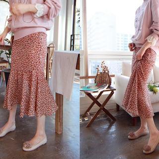 Floral Print Ruffle-hem Chiffon Skirt