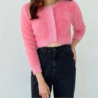 Round-neck Cropped Furry Cardigan