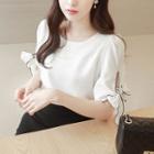 Short-sleeve Tie-cuff Piped Top