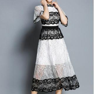Short-sleeve Party Midi Lace Dress