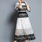 Short-sleeve Party Midi Lace Dress