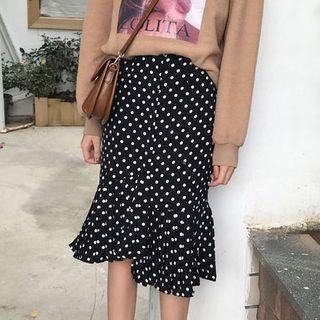 Polka Dot Asymmetrical Mermaid Midi Skirt
