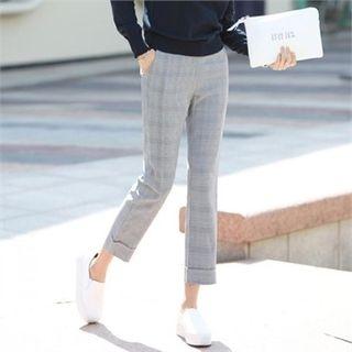 Turn-up Hem Glen-plaid Dress Pants