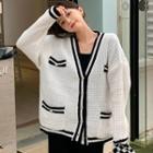 Long-sleeve Contrast Trim Button-up Cardigan