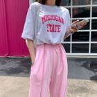 Letter Drawstring-hem Cropped T-shirt