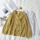 Polka Dot Double-breasted Ruffled-trim Long-sleeve Blouse