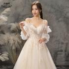 Off-shoulder Ball Gown Wedding Dress / Long Train Wedding Dress / Wedding Veil / Set