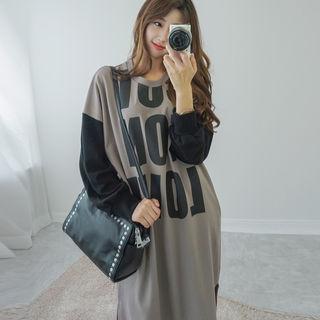 Contrast Long-sleeve Lettering Long Pullover Dress