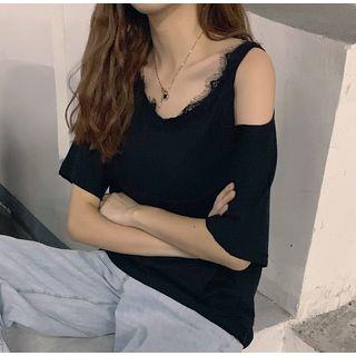 Lace Trim Off Shoulder Top Black - One Size