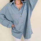 Snap-button Frayed Shirt